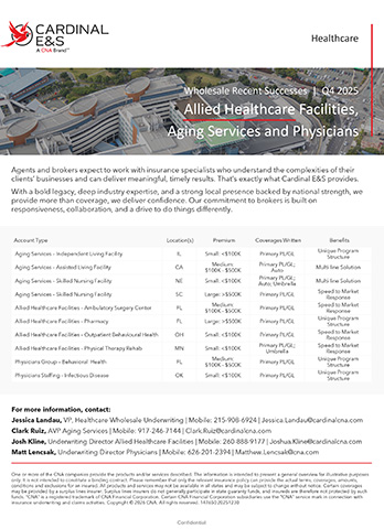 Image of First Page of Q4 Cardinal E&S Healthcare Successes Document 