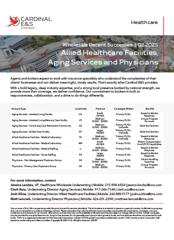 Cardinal E&S Healthcare Successes