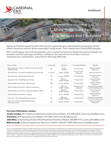 Cardinal E&S Q3 Healthcare Successes PDF