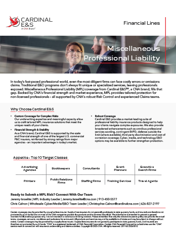 Image of Cardinal E&S Misc. Professional Liability flyer
